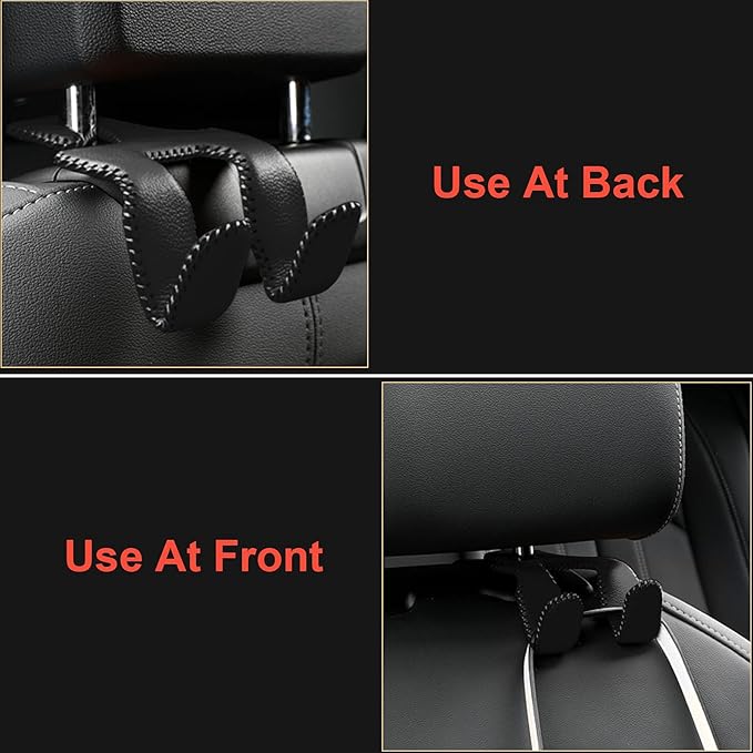 【2021 Upgraded】 Car Purse Hook, 2 in 1 Car Seat Headrest Hooks Durable Hanger Storage Holder Leather Organizer for Hanging Grocery Bags, 1 Pack, Beige