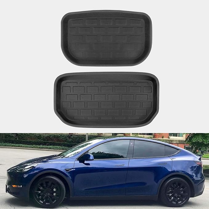 ROCCS Front & Rear Sub Trunk Mats Compatible with Tesla Model Y 2024 2023 2022 2021 - All Weather Cargo Liner Storage Mat - Non Slip Premium 3D Waterproof Rear Trunk Protection, Pack of 2