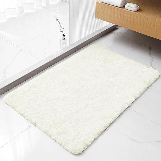 Cream Bathroom Rugs 24"x36" - Fluffy Microfiber Bath Mat, Non Slip and Absorbent Bathroom Floor Mat, Machine Washable Plush Rug - Ideal for Tub, Cabinet or Washroom