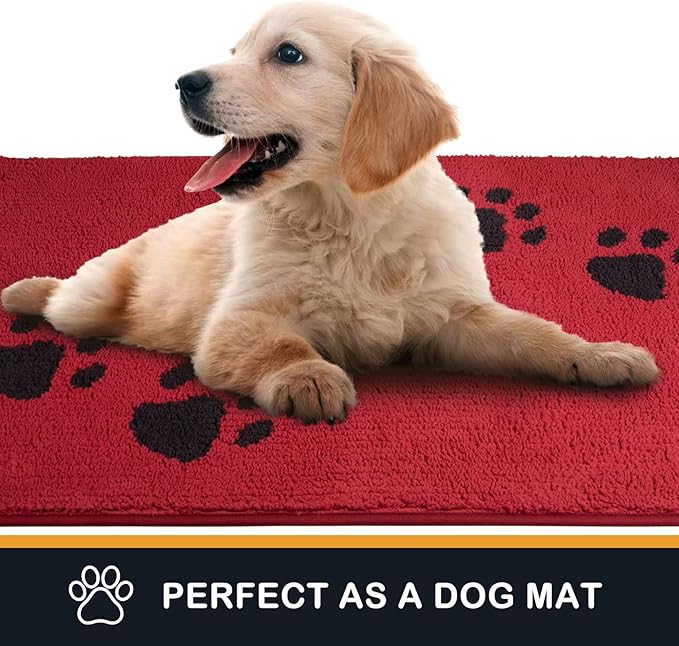 PURRUGS Dirt Trapping Door Mat 24" x 59", Non-Skid/Slip Machine Washable Microfiber Entrance Rug, Shoes Scraper, Dog Doormat, Super Absorbent Floor Mat for Muddy Wet Shoes and Paws, Red