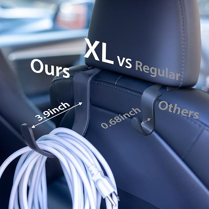 XL Headrest Hooks for Car, Heavy-Duty Car Seat Hooks for Backseat Purses, Bags & Groceries, Universal Headrest Organizer, Hard Hat Hanger for Truck, 2Pack