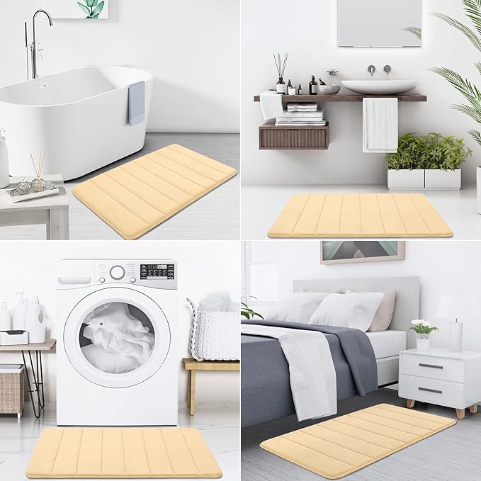 Buganda Memory Foam Bath Mat, 47" x 24", Ultra Soft and Non-Slip Bathroom Rugs, Water Absorbent and Machine Washable Bath Rug Runner for Bathroom, Shower, and Tub, Gold