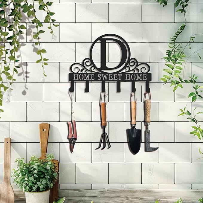 Metal Letter D Key Holder for Wall, Monogram Coat Rack Wall Mount, Key Hooks Perfect for Bathroom, Living Room, Kitchen, Office Ideal Wedding, Anniversary, Housewarming Gift (D)