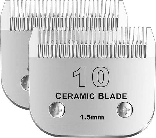colorski 10# Detachable Pet Dog Grooming Clipper Ceramic Blade,Compatible with Andis Size 10 Cut Length 1/16"(1.5mm),Compatible with andis/wahl/Oster Dog Clippers 2PCS