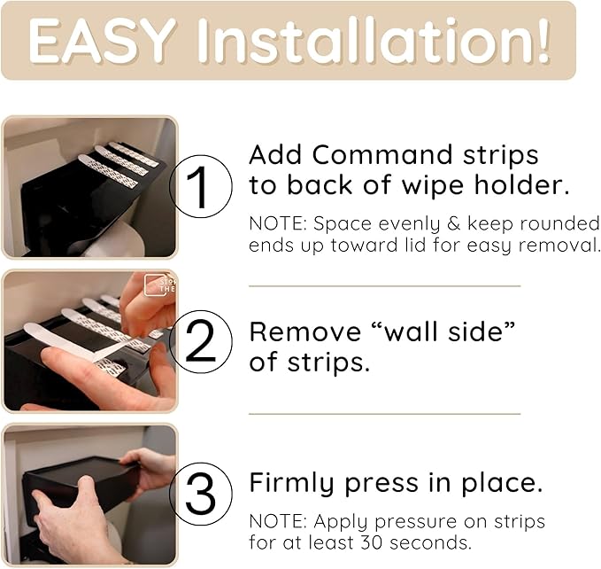 Wipe Holder for Bathroom – Adhesive Wall Mount Organizer – Bathroom Shelf & Baby Wipes Dispenser – Black, 2 Pack