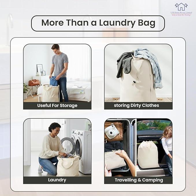 LFH Home Cotton Canvas Extra Large Laundry Bag with Handle, Heavy Duty Drawstring Closure Washable Laundry Bags School Travel, Home, Hotel, College Dorm, Organizer Sack, Toys 28x36-White Thanks Giving