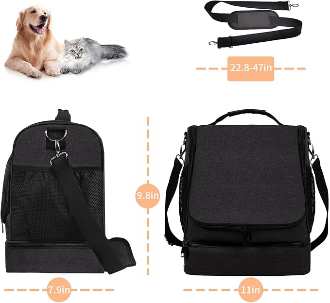 Dog&Cat Grooming Supplies Bag, Adjustable Compartments Wall Mounted Dog Grooming Bag for Pet Groomers, Cat Grooming Bag for Dog Clippers/Wipes/Hair Remover/Nail Trimmer/Brush/Comb/Shampoo