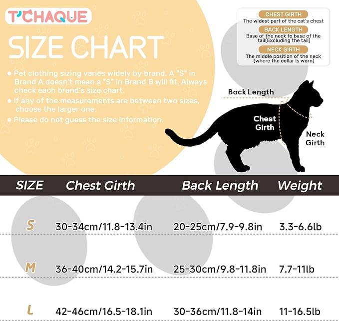 T'CHAQUE Cat Surgery Recovery Suit, Anti-Licking Onesie for Post-Spay/Neuter Abdominal Wound, Cat Recovery Suit with Adjustable Drawstring Collar - Long Sleeve Kitten Surgical Onesie, Orange, L