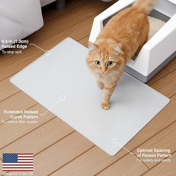 BANLYEO L Cat Litter Mat - 34x22 in, Water Proof, US Designed Kitty Litter Trapping Mat, Easy to Clean, Scatter Control, Odorless, Less Mess and Clean Floors, Pet Supplies for Indoor Cats, Light Gray