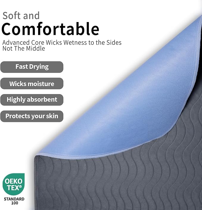Accompagner Waterproof Reusable for Adults and Pets Washable Pee Pads for Dogs Changing Pad Large Dog Bed Size Adults Incontinence Bed Pads - Non-Slip Leak-Proof (Dark Gray, 24"x24"(Pack of 4))