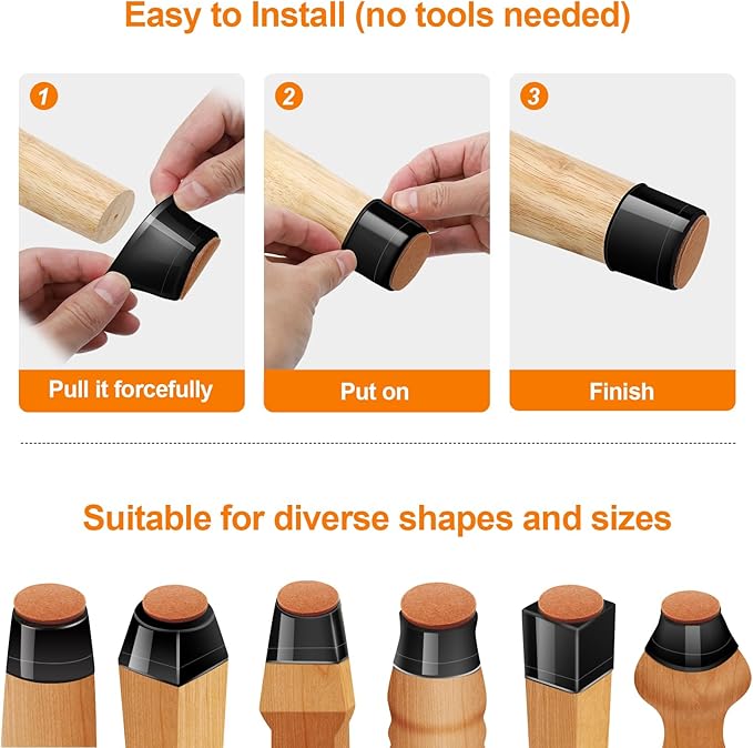 36Pcs Black Silicone Chair Leg Floor Protectors,Floor Protectors for Chairs,Rubber Chair Leg Protectors for Hardwood Floors,Chair Leg Caps Chair Leg Covers for Wooden Floors(Black, Large)