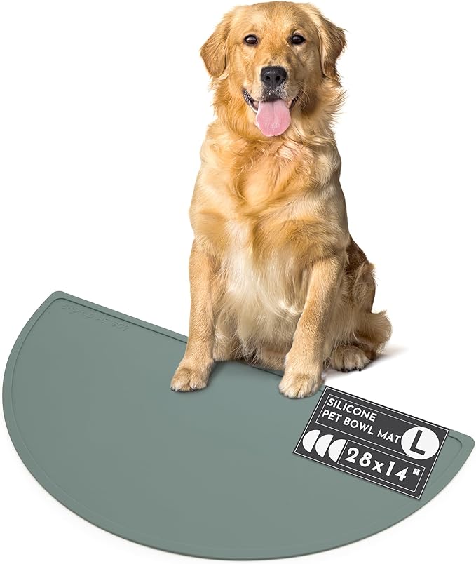 Should We Go? - Waterproof Silicone Pet Food Mat - Non-Slip, Spill-Proof Feeding Mats for Floors, Raised Edge Design, Easy-to-Clean, Rubber Mat for Dog & Cat Bowls, 28" Across x 14" Deep, Large-Spruce