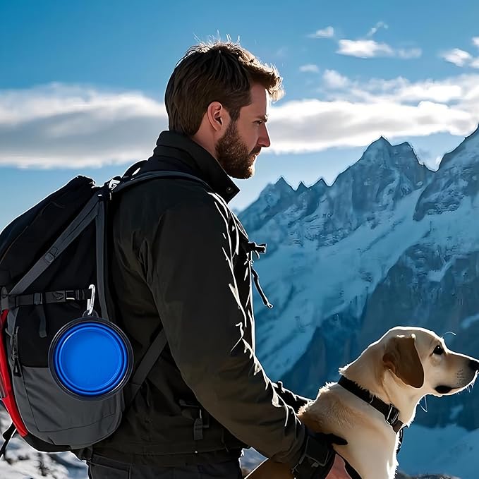 Dog Bowl Pet Collapsible Bowls, 2 Pack Collapsible Dog Water Bowls for Cats Dogs, Portable Pet Feeding Watering Dish for Walking Parking Traveling with 2 Carabiners (Blue+Green, Medium)