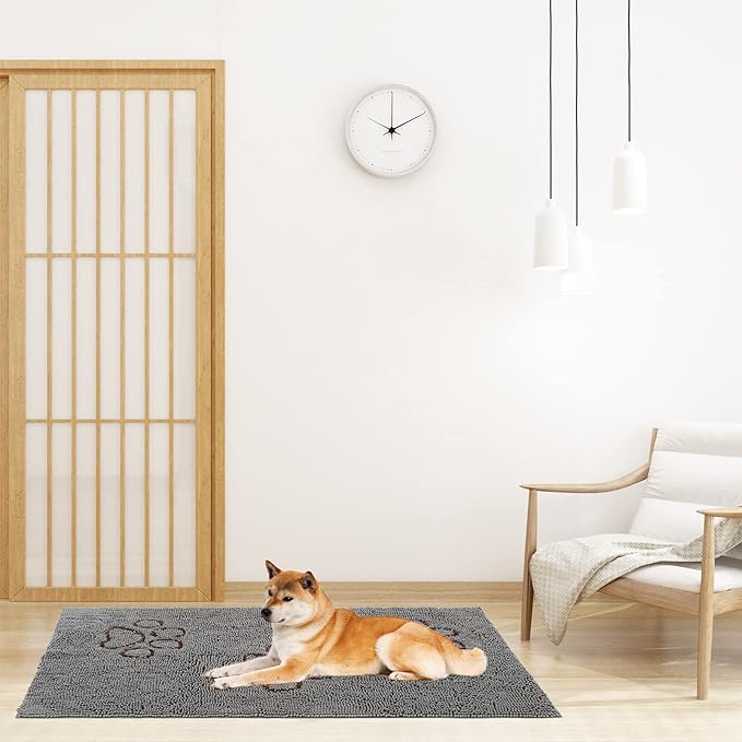 PUPTECK Dog Doormat for Dirty 60 x 30 inch Super Absorbent Microfiber, Non Skid Backing, Gery Door Mat Indooer