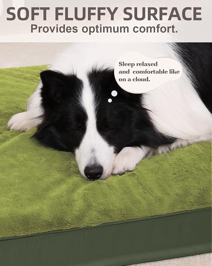 KSIIA Orthopedic Dog Bed Crate Waterproof Pet Mats for Extra Large Dogs Deluxe Plush Washable Pet Bed with Egg Crate Foam & Removable Cover, 47 x 29 Inch, Green