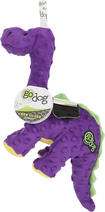 goDog Dinos Bruto Squeaky Plush Dog Toy, Chew Guard Technology - Purple, Large