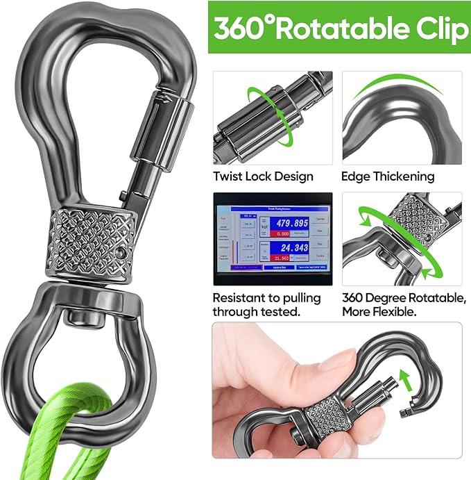Tresbro 30FT Reflective Tie Out Cable for Dogs Up to 250 Pounds, Steel Wire Dog Leash Cable with Stainless Rotatable Buckle, Lightweight and Enduring, Dog Chains Outside for Outdoor Yard, Green