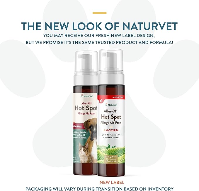 NaturVet Aller-911 Hot Spot Allergy Aid Foam Pet Supplement Plus Aloe Vera – Helps to Relieve Irritated, Itchy Skin for Cats, Dogs – Helps Deter Gnawing, Chewing – Quick Drying – 8 Oz.