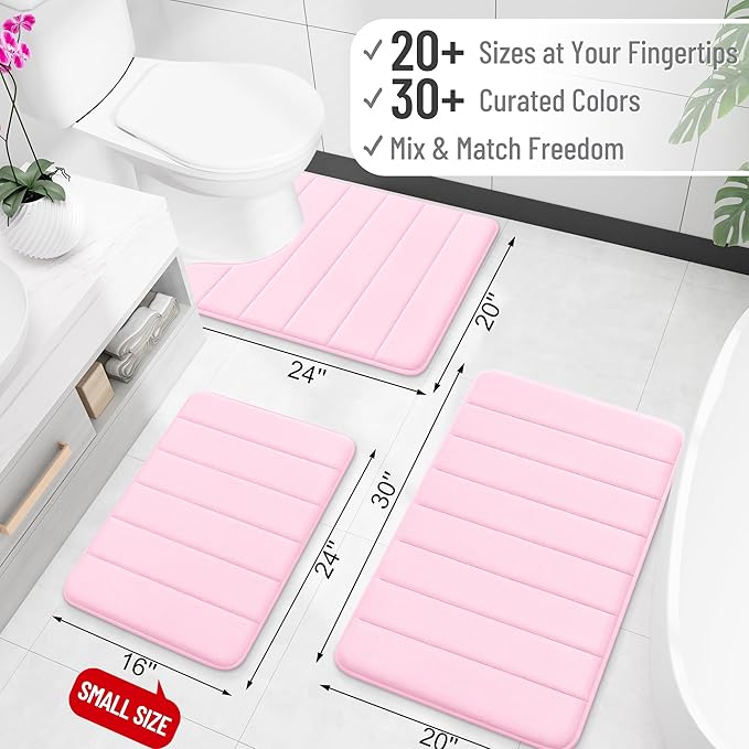OLANLY Memory Foam Toilet Rugs U Shaped 24x20, Super Soft Absorbent Contour Bath Rugs, Quick Dry, Machine Washable Toilet Mat, Bathmat Floor Carpet, Bathroom Home Decor Accessories, Pink