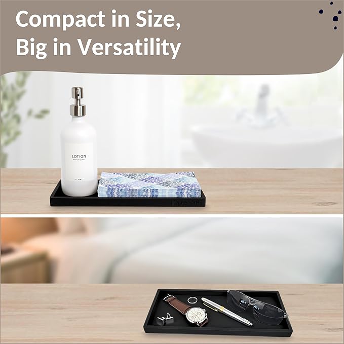 Spacewiser Countertop and Vanity Tray - 11.7" Silicone Bathroom Tray Countertop, Dish Soap Trays for Kitchen Counter, Organizer Accessories Caddy, Toilet Laundry Shower Oil Makeup Mat, Black