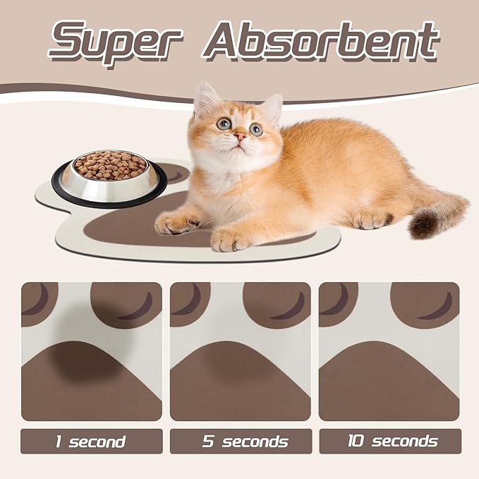 Le couranT Pet Feeding Plastic Placemat -Cat Dog Mat for Food and Water Bowl, Absorbent Quick Dry Food Mat, Anti-Slip No Stains Dog mat with Footprints for Messy Drinkers,Cute Cat Paw-12x17 in