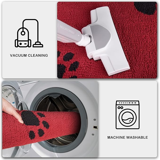 PURRUGS Dirt Trapping Door Mat 34" x 59", Non-Skid/Slip Machine Washable Microfiber Entrance Rug, Shoes Scraper, Dog Doormat, Super Absorbent Floor Mat for Muddy Wet Shoes and Paws, Red