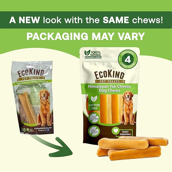 EcoKind Premium Gold Yak Cheese Himalayan Dog Chews, Dog Treats Large Breed, All Natural, High Protein Dog Chew, Cheese, Large - 12+ Chews (3 lbs)