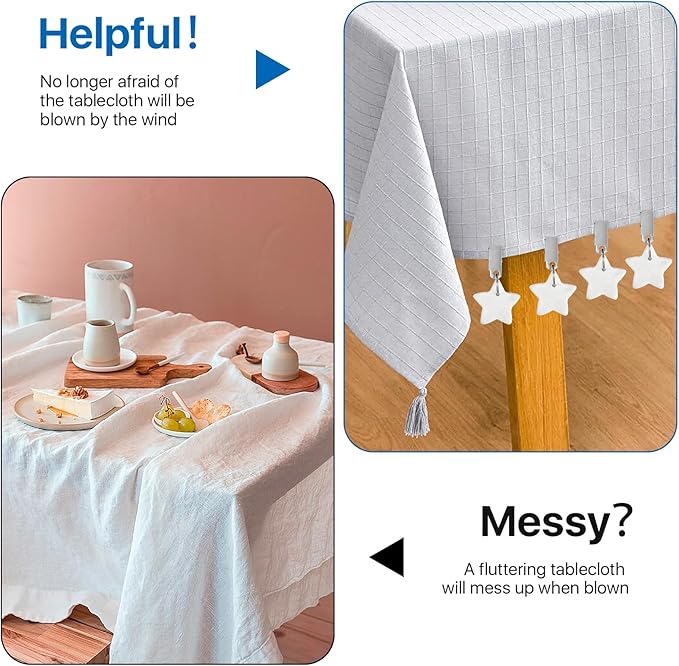 10 Pcs Tablecloth Weights, Metal Clip Star Table Cover Weights Stone,Table Weights Hangers Tablecloth Pendant for Outdoor Picnic Dinner Party Decoration (White)