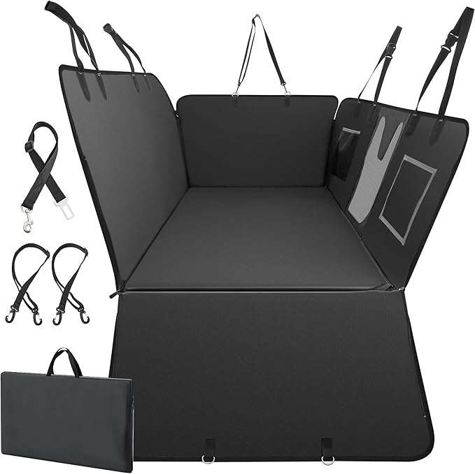 PU Leather Dog Car Seat Cover for Back Seat – Back Seat Extender for Dogs with Hard Bottom Holds 400 lbs. 100% Waterproof, Scratch-Proof and Anti-Slip Dog Hammock for Car, SUV, Truck