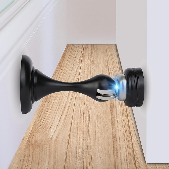 MEGA HANDLES Magnetic Door Stopper, Scratch Free Magnetic Door Catch for Wall, Elegant Magnet Door Stopper for Bottom of The Door- Matte Black (1 Pack)