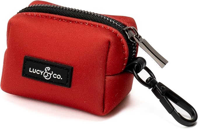 Lucy & Co. Dog Poop Bag Holder - Leak Proof Dispenser with Leash Attachment - Easy Refills - Hygienic Pet Poop Pickup - Bright Red