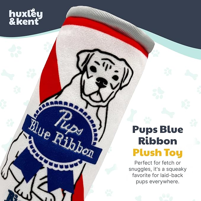 Huxley & Kent Funny Dog Toy w/Squeaker – Power Plush Squeaky Dog Toys for Small, Medium & Large Dogs – Soft Stuffed Animal for Indoor Play & Fetch - Pups Blue Ribbon, Small