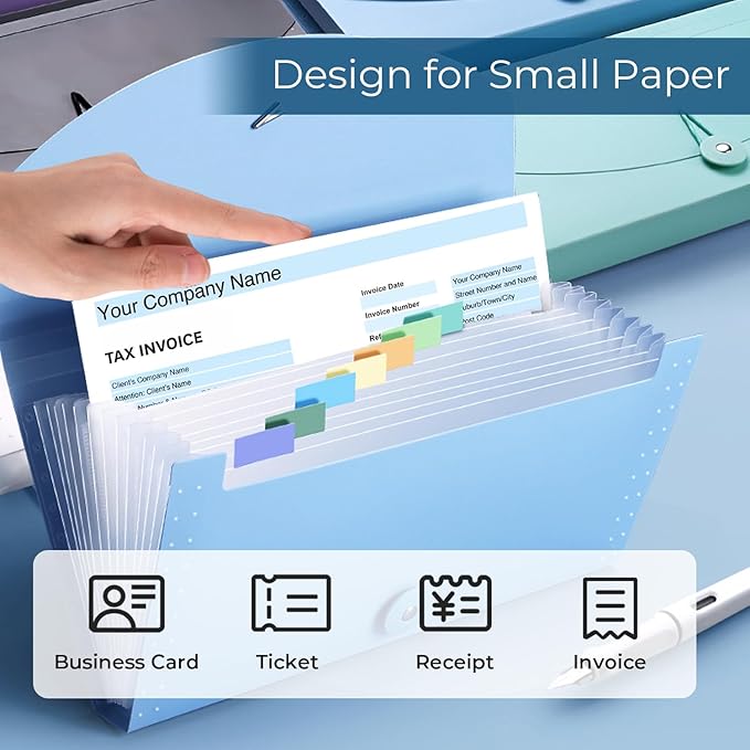 Y YOMA 8 Pack Coupon Organizer with 13 Pocket | Plastic Travel-Friendly Accordion Receipt Holder 10” x5.5” Expanding Folder for Small Bill Business Cards Tax Item Ticket, Pastel Design