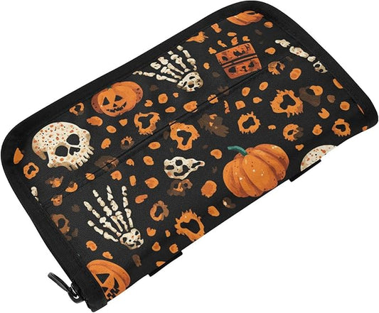 Car Tissue Holder Car Napkin Holder Car Tissue Box Dispenser Storage Case Sun Visor Mask Holder with Adjustable Straps Reusable Refillable Halloween Leopard Pumpkin Skull Brown