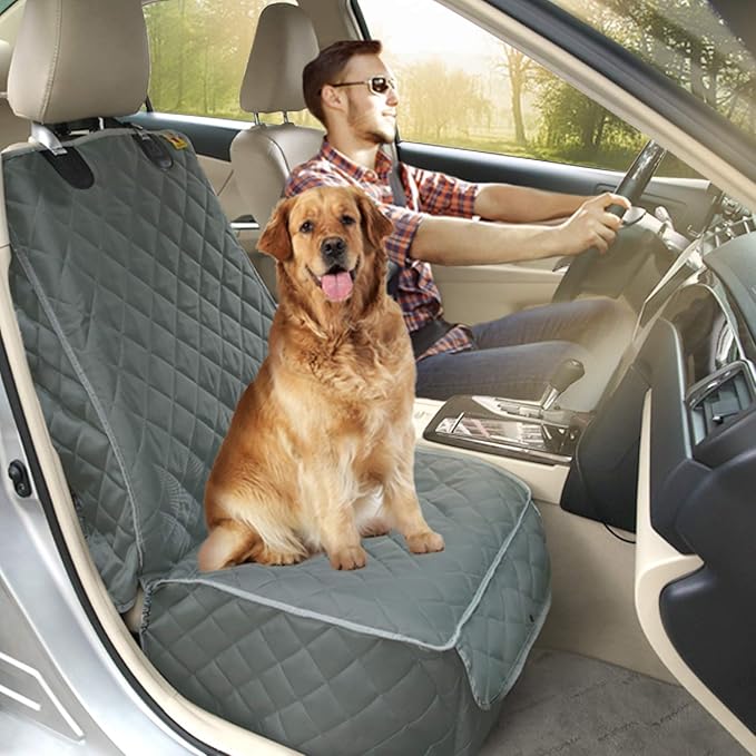Deluxe Dog Seat Cover for Front Seat-More Durable Waterproof Front Seat Protector, High Heat Resistant and Nonslip Front Seat Cover for Dogs Kids, Universal Size (Grey)