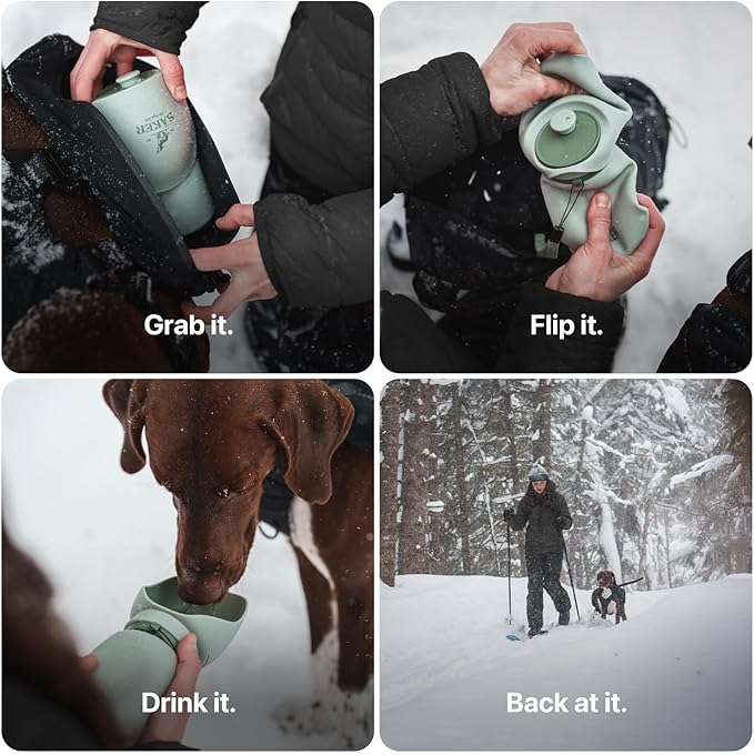SÄKER Portable Dog Water Bottle, Collapsible Water Bottle for Dogs Perfect for Walking, Hiking and Outdoors | Works as a Portable Water Bowl | Designed in Montreal - 350ml