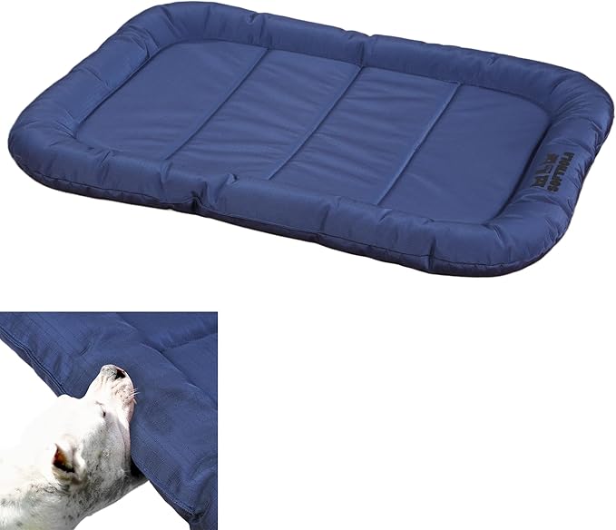 Durable Outdoor Dog Bed with Pillow Around Curling Sleep Fully Waterproof Indoor Cat Bed Crate Mat Stable Kennel Pad, for Pets (Blue, Medium(30x21in))