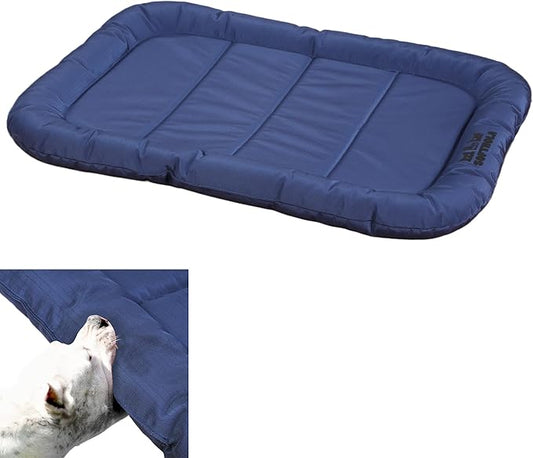 Durable Outdoor Dog Bed with Pillow Around Curling Sleep Fully Waterproof Indoor Cat Bed Crate Mat Stable Kennel Pad, for Pets (Blue, Medium(30x21in))