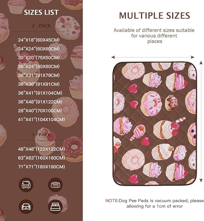 IEUUMLER Washable Pee Pads for Dogs, 2 Pack Cake Pattern Reusable Waterproof Puppy Potty Pads, Non-Slip Absorbent Pet Training Pads for Playpen Crate Bed EU015 Coffee Cake, 41x41