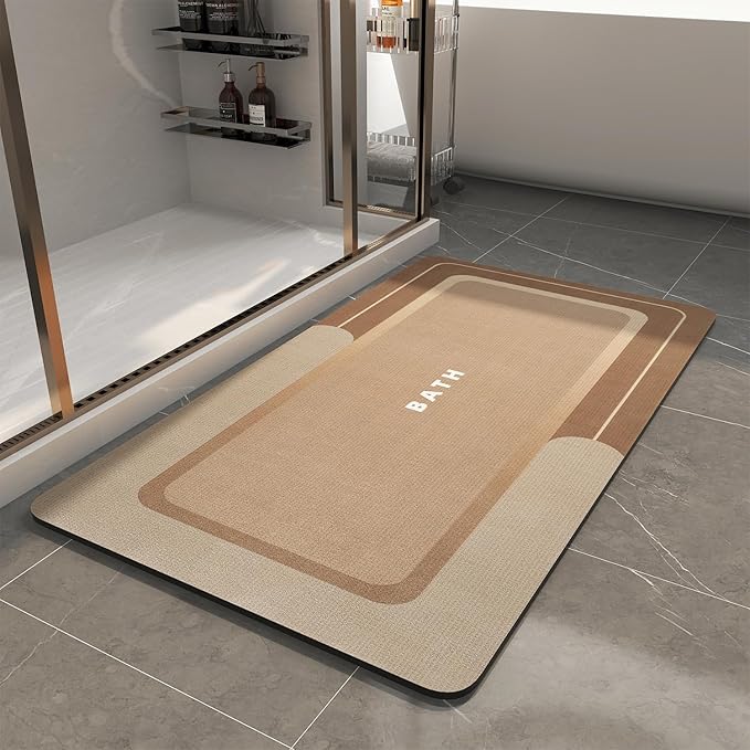 Bath Mat-Bath Mat Rug Non Slip Super Absorbent Stain Resistant Quick Dry Thin Bathroom Rug-Bath Mats for Bathroom Floor Bathtub Vanity-Bathmat Bath Rug Easy Care-24"x35" Brown