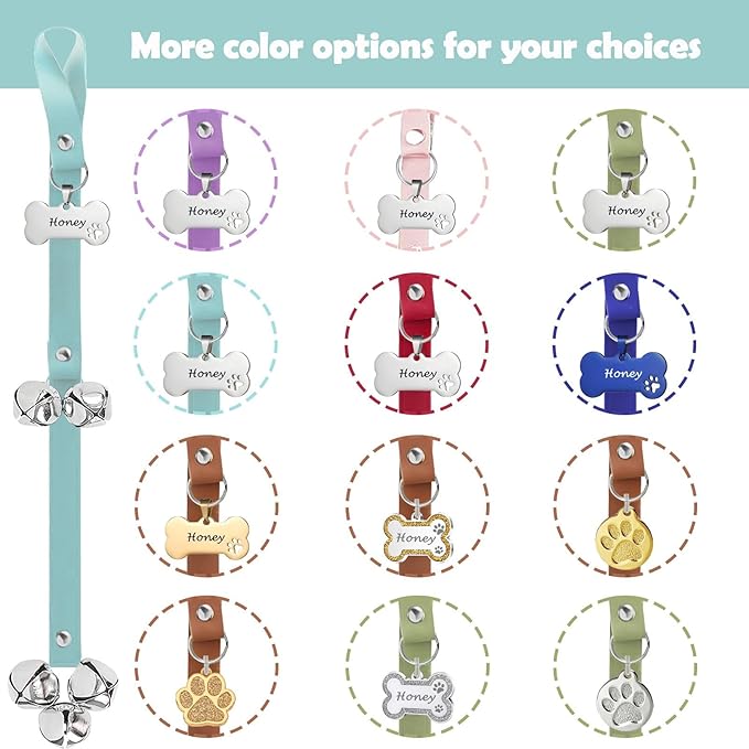 Leather Dog Bells, Puppy Potty Training Bell Dog Doorbell Potty Train Dog Bell for Potty Training Door Bells for Dogs to Ring to Go Outside Jingle Bells (Leather Light Blue 1 PCS)