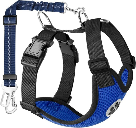 Lukovee Dog Seat Belt for Car, Adjustable Dog Car Harness for Large Medium Small Dogs, Soft Padded & Breathable Mesh Dog Seatbelt with Car Vehicle Connector Strap (Blue,XXX-Small)