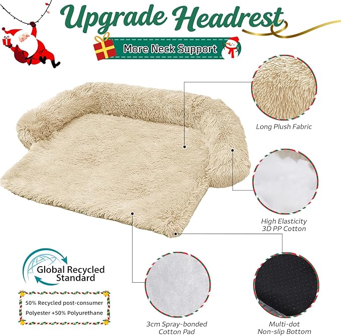 GGIB Calming Dog Bed Christmas Throw Blanket Fluffy Plush Dog Mat for Furniture Protector Decoration Holiday Throw for Sofa Couch Cover for Large Medium Small Dogs Cats (Medium, Beige)