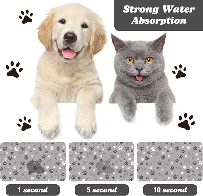 Dog Food Mat, Absorbent Water Bowl Mats Cat Pet Feeding Placemats Light Gray 16 * 24 inch