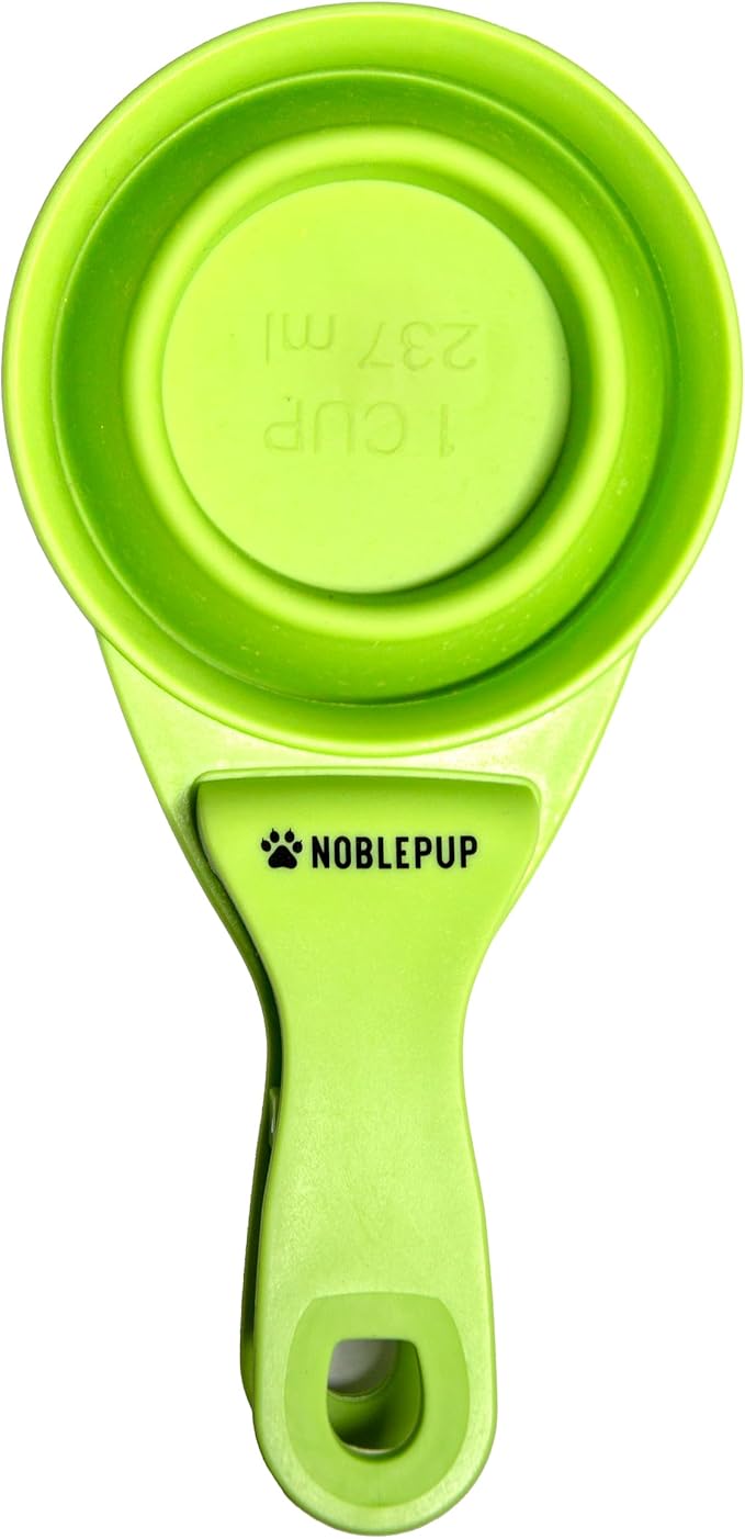 MeasureMate Pet Food Scoops with Bag Clip for Dog and Cat - 3-in-1 Multi-Function Collapsible Food Measuring Cup - 1 Cup Capacity, 8oz, Green - Dishwasher Safe