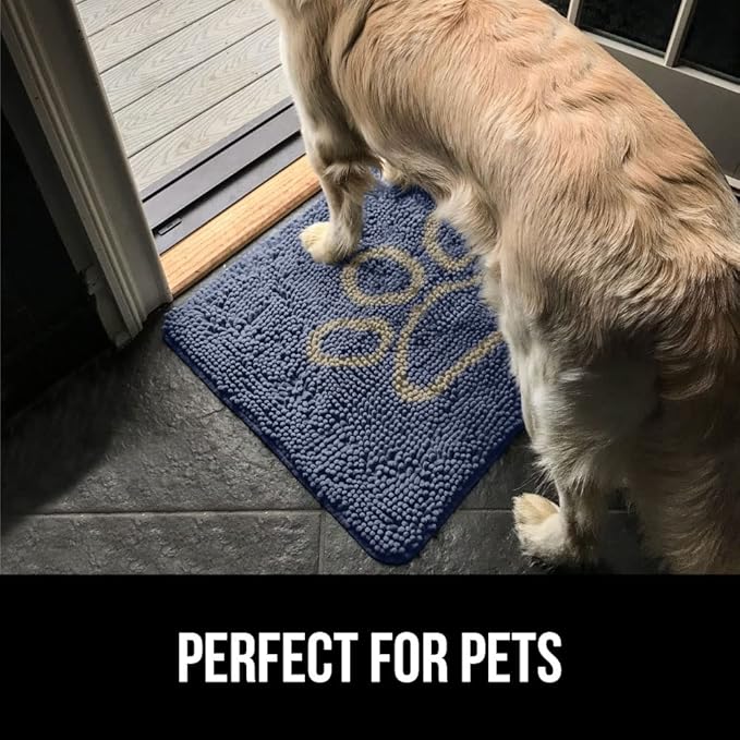 GORILLA GRIP SOAKSTOPPER Dog Door Mat, 36x24 Machine Washable Rug Absorbent Doormat Captures Moisture Mud Dirt, Quick Dry Soft Chenille Entryway Rugs Indoor Entrance Mats for Dog Paws, Navy