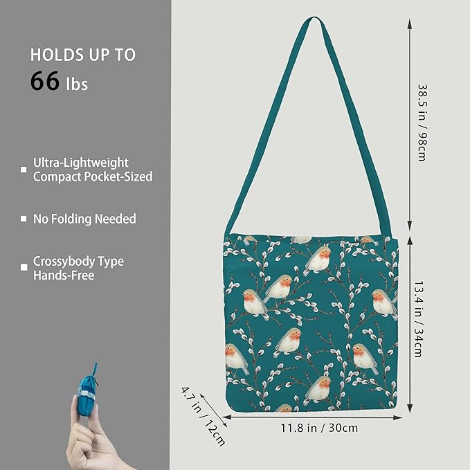 BeeGreen Birds Ultimate Reusable Grocery Shopping Bag -Large Capacity Tote Bag - Foldable Compact Portable Lightweight Duffle Bags