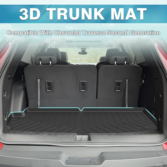 Mixsuper Cargo Liner for Chevrolet Traverse 2018-2023, Trunk Mat Behind The 3rd Row Seats, All Weather Cargo Mat for Chevy Traverse Rear Trunk Liner Black