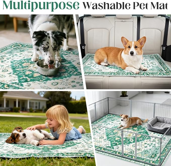 Washable Pee Pads for Dogs 2 Pack Reusable Puppy Training Pads 48"x48" Super Absorbent Waterproof Dog Training Pads, Non-Slip Potty Pads Whelping Pads Litter Mat Pet Supplies - Green Medallion