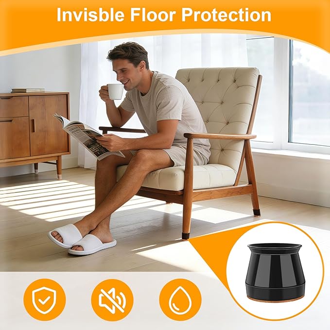 24 pcs Black Chair Leg Floor Protectors, Furniture Felt Pads Silicone Covers caps for Chairs,Chair Leg Protectors for Hardwood Floors (Large fit:1.3''-2'')
